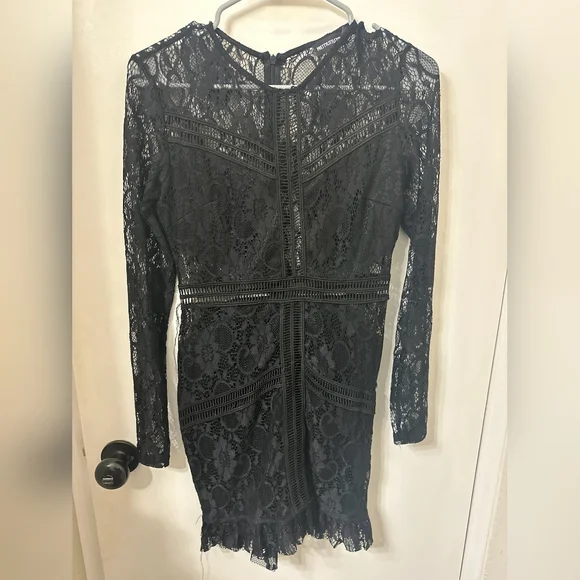 black sheer lace mini dress Sheer Lace-Bodice Black Cocktail Dress Black / 00